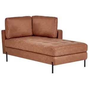 Left Hand Faux Leather Chaise Lounge Golden Brown REBAIS