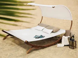 Sun Lounger with Cushion Wood Off-White TERAMO