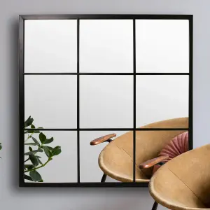 Classic Black Square Framed Window Mirror Indoor Hallway Bedroom Bathroom Mirror Outdoor Garden Mirror H90cm x W90cm