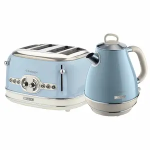 Ariete ARPK21 Vintage Retro Jug Kettle & 4 Slice Toaster Set, Blue