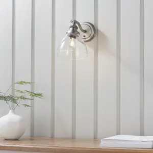 Wall Light - Brushed Silver Paint & Clear Glass - 40W E14 Golf - Dimmable