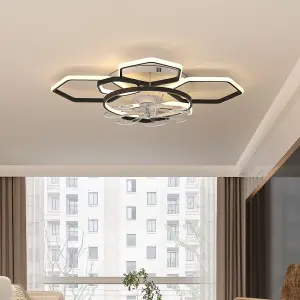 Flower Shape Ceiling Fan with Dimmable LED Light 5 Blades Modern Ceiling Light Fan Timing 6 Gear Speeds