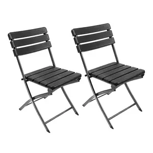 2Pcs Black Slatted Outdoor Plastic Folding Chairs Set Dining Chairs Set 81 cm