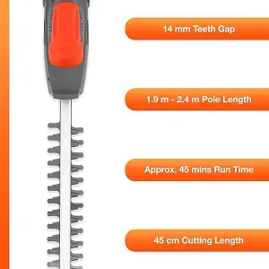 Terratek Cordless Hedge Trimmer 20V Long Reach Hedge Cutter with 2 Li-Ion Batteries & Charger