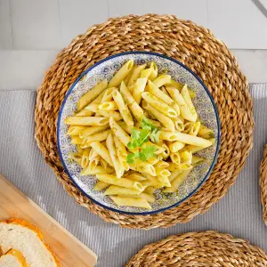 Nicola Spring - Hand-Printed Pasta Bowls - 22cm - Navy - Pack of 6