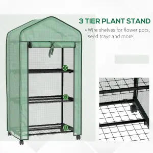 Outsunny Portable Mini Greenhouse with Roll-up Door and Wheels, Green