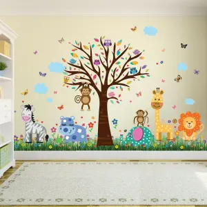 Walplus Combo Kids Happy London Zoo Wall Sticker - Colourful Butterflies Grass PVC