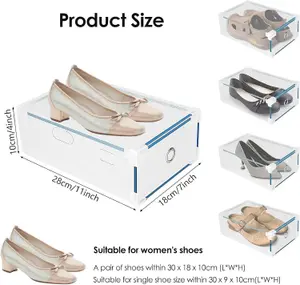 10pcs Clear Shoe Boxes Foldable Shoe Organiser Plastic Shoe Storage Box Transparent Drawer Stackable Storage Cabinet 31 x 20 x 11