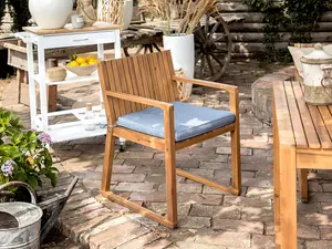 Set of 8 Garden Chairs with Cushions SASSARI Acacia Wood Blue