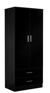 REFLECT 2 Door and 2 Drawer Combination Wardrobe in Gloss Black Door and Drawer Fronts and Black Oak Carcass