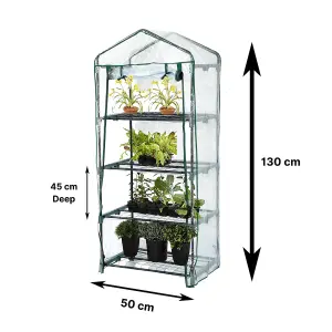 Kingfisher 4 Tier Garden Greenhouse With Roll Up Door Cover 130cm x 50cm x 45cm