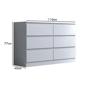 White Chest Of 6 Drawers Scratch Resistant Bedroom Furniture