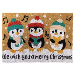 JVL Latex Christmas Coir Door Mats - 40 x 58cm - Penguins