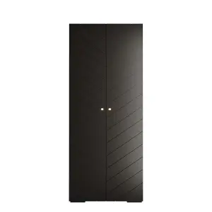 Black Manhattan IV Modern Hinged Door Wardrobe W1000mm H2370mm D470mm - 2 Doors, 10 Shelves