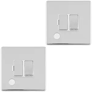 2 PACK 1 Gang 13A Switched Fuse Spur & Flex Outlet SCREWLESS POLISHED CHROME