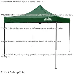 Durable 3x3m Green Pop-Up Gazebo with Water-Resistant Canopy for Gardens