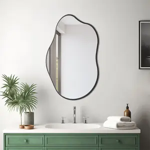 50cm x 85cm Irregular Wall Mounted Black Metal Framed Bathroom Mirror Decorative