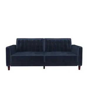 Pin tufted transitional Sofa Bed velvet blue