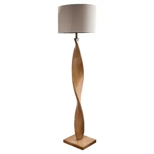 Floor Lamp Light Oak Effect Resin & Natural Linen 10W LED E27 Base & shade