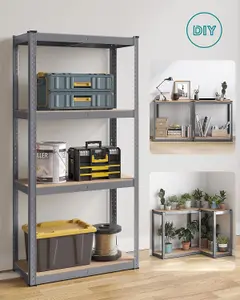 SONGMICS 4-Tier Storage Rack, Boltless Steel Shelving Unit, Shelf, for Garage and Shed, Grey