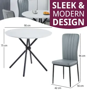 Hallowood Furniture Cullompton Small Round Dining Table 90cm with 4 Grey Faux Leather High Back Chairs