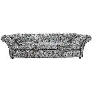 Chesterfield 4 Seater Sofa Settee Lustro Argent Velvet Fabric In Balmoral Style