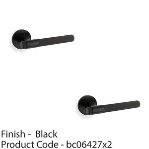 2 PACK - SOLID BRASS Knurled Door Handle Set - Matt Black Bar Lever on Round Rose