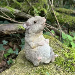 Happy Mouse in a relaxed pose, cute fairy woodland garden ornament