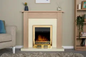 Adam Southwold Fireplace in Oak & Cream with Blenheim Electric Fire in Brass, 43 Inch