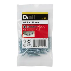 Diall Phillips Countersunk Zinc-plated Carbon steel (C1022) Self-drilling screw (Dia)4.2mm (L)25mm, Pack of 25