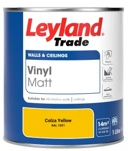 Leyland Trade Vinyl Matt Walls & Ceilings Emulsion Paint Colza Yellow (RAL 1021) 1L