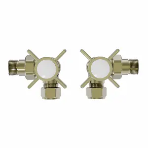 Rinse Bathrooms Traditional Corner Radiator & Towel Rail Valves Pair 15mm Corner Radiator Valve Brushed Brass