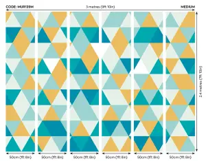 Origin Murals Geometric Triangles Green & Mustard Matt Smooth Paste the Wall Mural 300cm wide x 240cm high