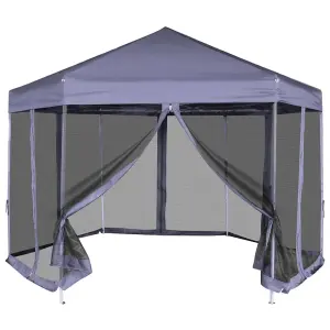 Berkfield Hexagonal Pop-Up Marquee with 6 Sidewalls Dark Blue 3.6x3.1 m