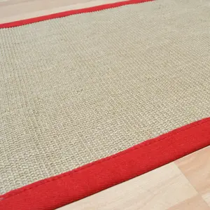 Red Bordered Plain Modern Easy to clean Rug for Dining Room Bed Room and Living Room-68 X 240cm (Runner)