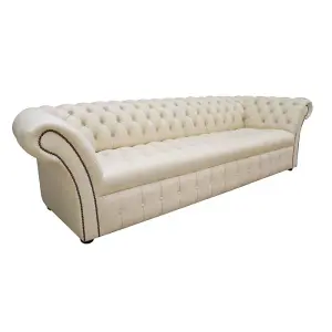 Chesterfield 4 Seater Sofa Buttoned Seat Cottonseed Cream Leather In Balmoral Style