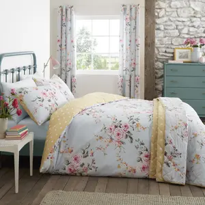 Canterbury Floral Reversible Double Duvet Cover Set with Pillowcases with Pillowcases Duck Egg / Double Duvet Cover + 2 Standard Pillowcase