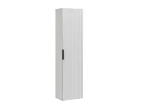 Tall Bathroom Cabinet Storage Unit 350mm Ribbed Textured White Modern Wall Hung Floating Tallboy Adel