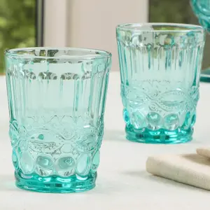 Set of 12 Vintage Luxury Turquoise Drinking Glass Whiskey Glass Tumblers 240ml