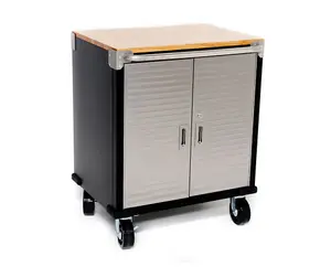 Seville Classics Ultra HD 2 Door Timber Top Mobile Roll Cabinet UHD20202E