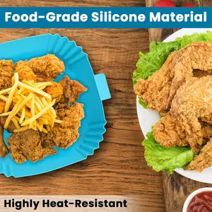 Silicone Air Fryer Liners 4-Pack Of Square Baskets 6.5" - Food Safe, Reusable, Convenient Replacement For Parchment. Easy To Clean, Microwave Oven Safe, Fast Even Heating (3-6Qt)