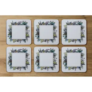 Square 6 Piece Coaster Set (Set of 6) Purple/Green