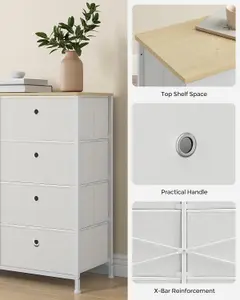 SONGMICS Storage Drawers, Storage Organiser, Chest of Drawers, with 8 Fabric Drawers, Dresser, Tabletop, Cream White and Oak