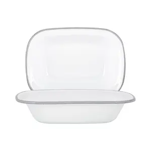 Argon Tableware - White Enamel Pie Dishes - 25.5cm (Set of 2) White/Grey