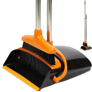 Long Handled Dustpan and Brush Set - Brush And Dustpan - 130cm Extendable Handle Brush And Dustpan Combo for Indoor Outdoor Lobby