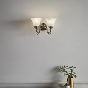 GoodHome Dives Antique brass effect Double Wall light