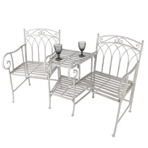 Vintage Grey Arched Iron Outdoor Garden Furniture Companion Seat Garden Bench