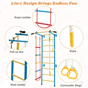 Costway Kids Steel Swedish Ladder Set Gymnastic Wall Gym Pull-up Bar Climbing Frame