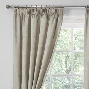 Pembrey Textured Pair of Pencil Pleat Curtains With Tie-Backs