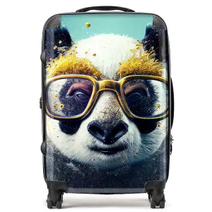 Panda With Golden Glasses Splashart Suitcase - Medium